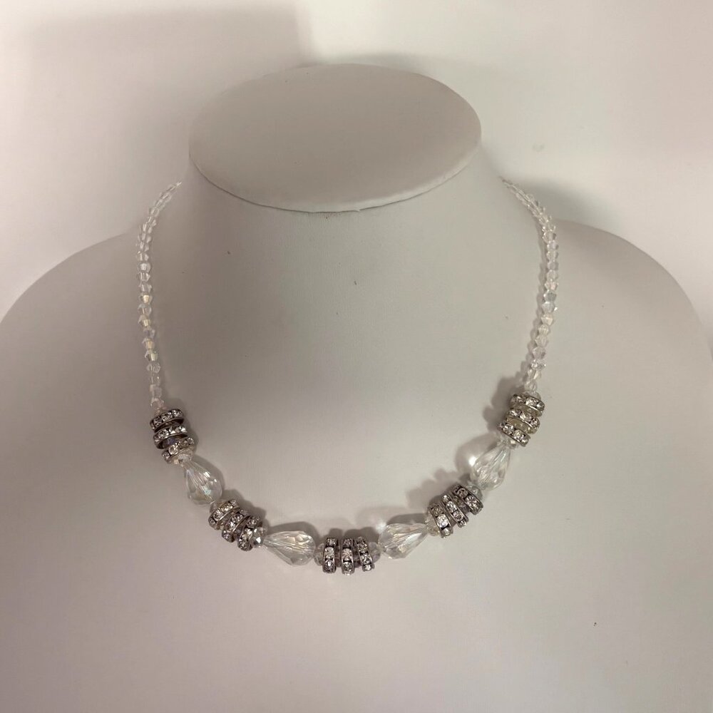 CJ Clear Bead Necklace Rhinestone Spacer Beads Lobster Clasp Adjustable Elegant